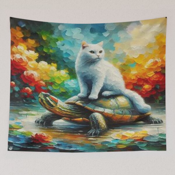 Item preview, White Cat on Turtle – A Magical Journey Through Colors, Trust and Dreamworlds designed and sold by FotoworldEdel.