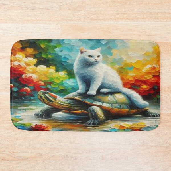 Item preview, White Cat on Turtle – A Magical Journey Through Colors, Trust and Dreamworlds designed and sold by FotoworldEdel.