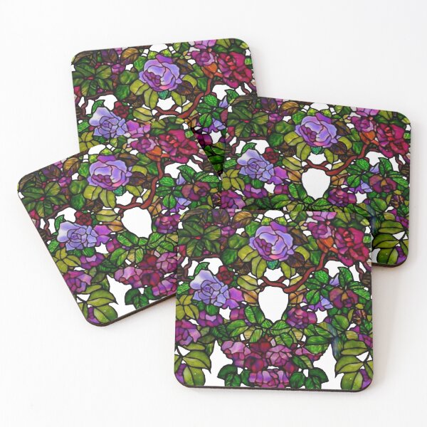 Item preview, Romantic Tiffany style stain glass rose garden, purple roses, red roses, rose vines designed and sold by hollycooper.