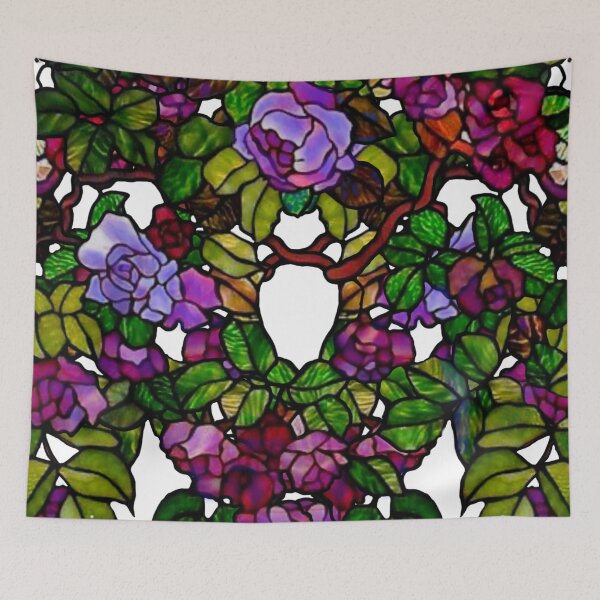 Item preview, Romantic Tiffany style stain glass rose garden, purple roses, red roses, rose vines designed and sold by hollycooper.