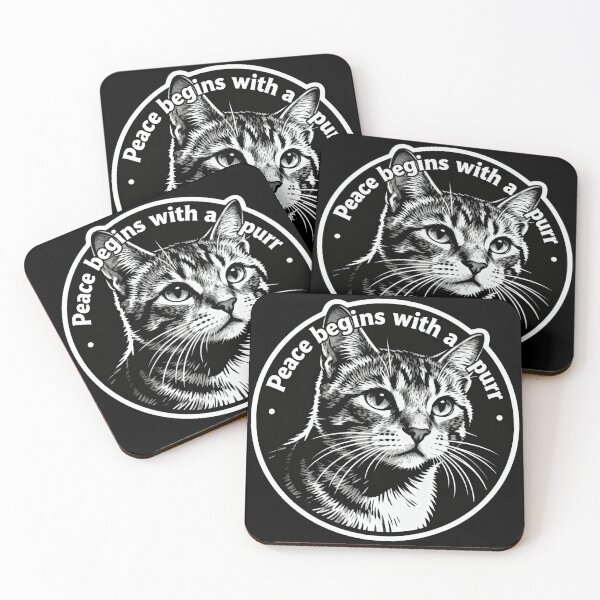Item preview, Peace Begins With a Purr Cat – Minimalist Vintage Black and White Illustration designed and sold by CatVibesStudio.