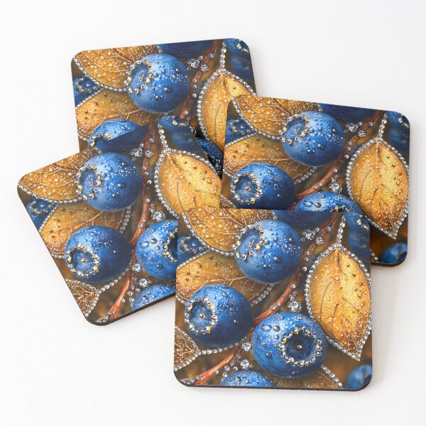 Item preview, Glistening Blue Berries with Golden Leaves Decor designed and sold by Artessie.