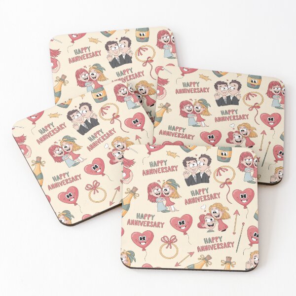 Item preview, Happy Anniversary Doodle Pattern - Cute Hugging Couples & Googly Hearts designed and sold by Midnight Veil Designs.