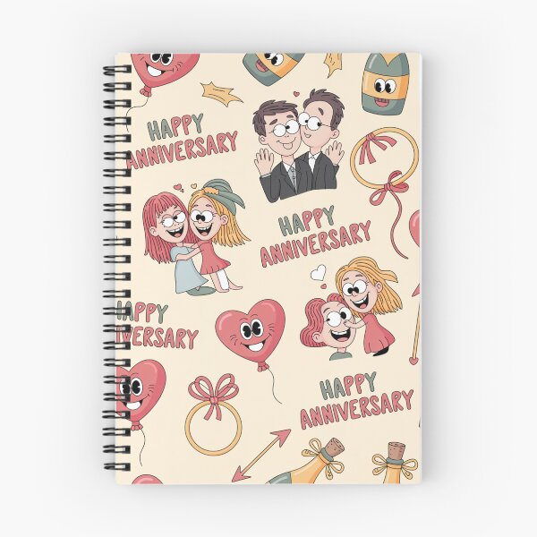 Item preview, Happy Anniversary Doodle Pattern - Cute Hugging Couples & Googly Hearts designed and sold by Midnight Veil Designs.