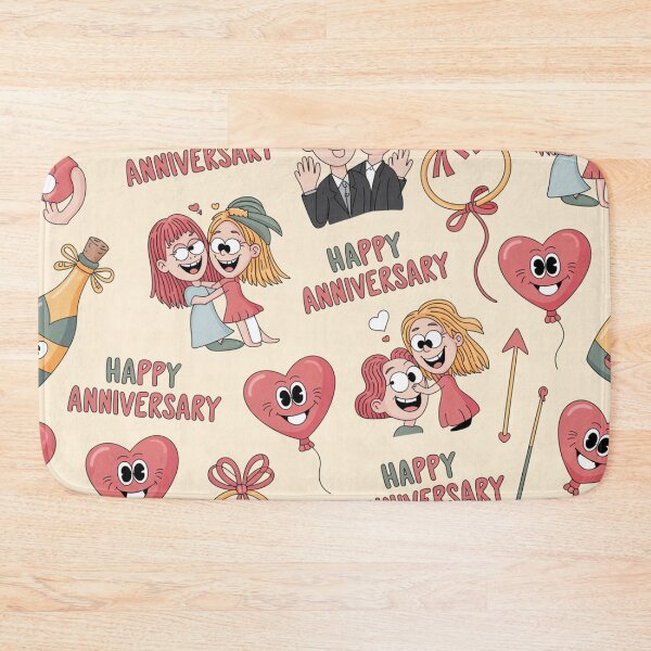 Item preview, Happy Anniversary Doodle Pattern - Cute Hugging Couples & Googly Hearts designed and sold by Midnight Veil Designs.