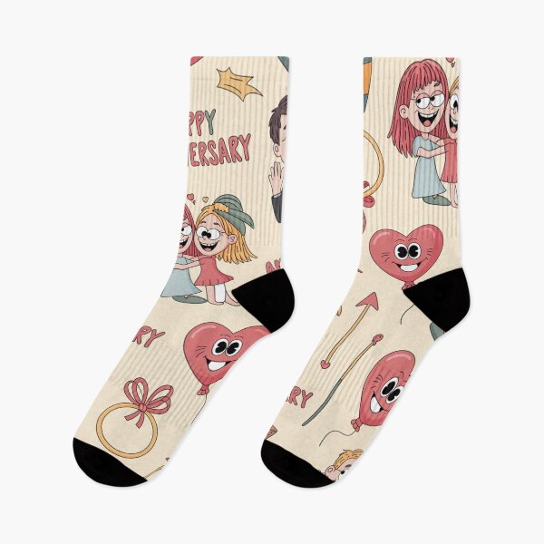 Item preview, Happy Anniversary Doodle Pattern - Cute Hugging Couples & Googly Hearts designed and sold by Midnight Veil Designs.