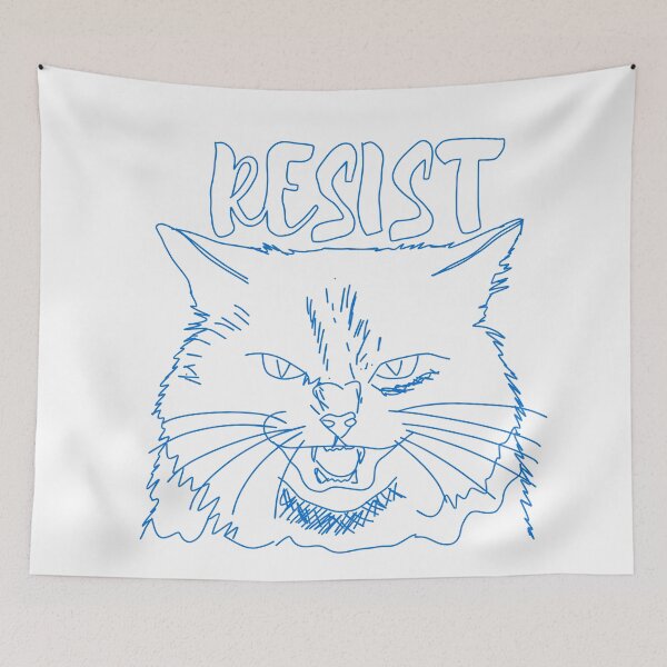 Item preview, Angry Hissing Cat Resist Illustration in Blue Line Art designed and sold by Lio-lio.