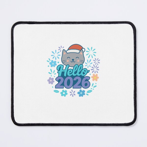 Item preview, Hello 2026 – Cat in Santa Hat & Fireworks Edition designed and sold by ANiyati.