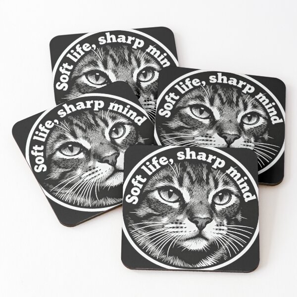 Item preview, Soft Life Sharp Mind Cat – Minimalist Vintage Black and White Art designed and sold by CatVibesStudio.