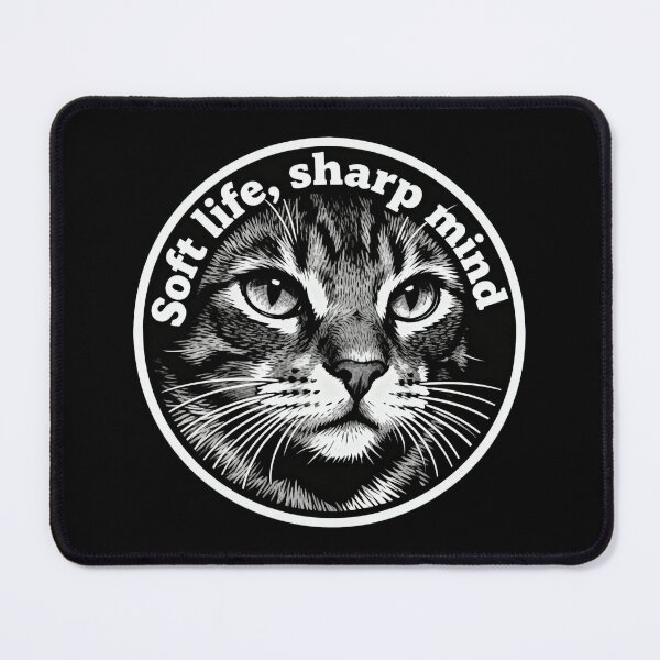 Item preview, Soft Life Sharp Mind Cat – Minimalist Vintage Black and White Art designed and sold by CatVibesStudio.
