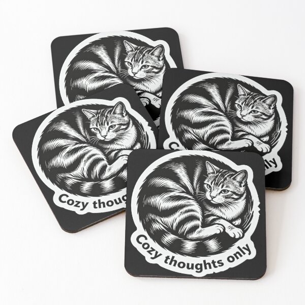 Item preview, Cozy Thoughts Only Cat – Minimalist Black and White Engraved Design designed and sold by CatVibesStudio.