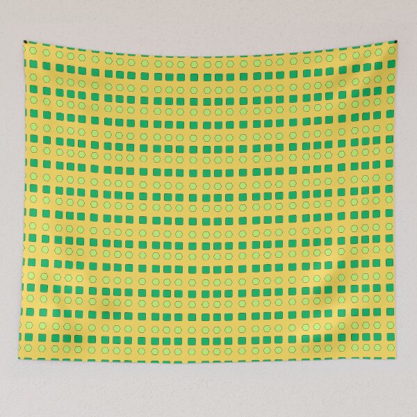 Item preview, Green Rounded Squares and Lime Hexagons on Yellow background pattern designed and sold by fev-rocks.