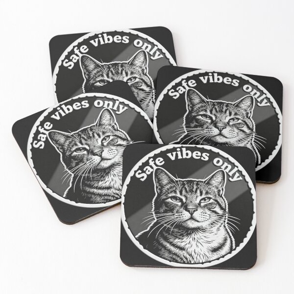 Item preview, Safe Vibes Only Cat – Minimalist Black and White Vintage Badge Art designed and sold by CatVibesStudio.