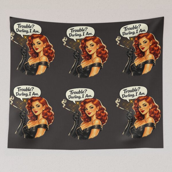 Item preview, Trouble? Darling, I Am. – Retro Redhead Pin-Up Bombshell designed and sold by Bea May Bombshell Studio.