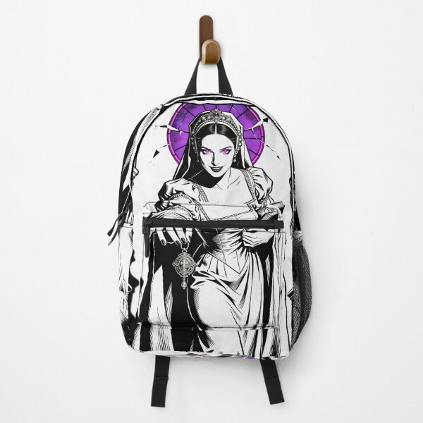 Item preview, gothic saint saint of sin renaissance poison queen lucrezia borgia inspired neon halo hot pink eyes electric purple halo engraving designed and sold by DarkMedieval.