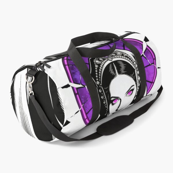 Item preview, gothic saint saint of sin renaissance poison queen lucrezia borgia inspired neon halo hot pink eyes electric purple halo engraving designed and sold by DarkMedieval.