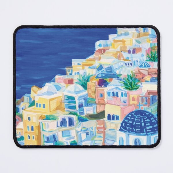 Item preview, Santorini Coastal Art | Colourful Santorini Illustration | Mediterranean Landscape designed and sold by FortuneAndFrame.