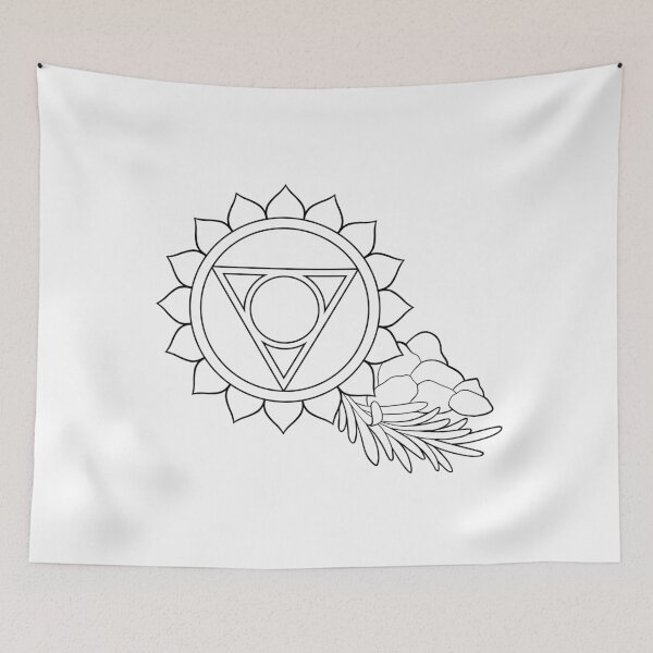 Item preview, Vishuddha Throat Chakra Line Art – Black and White Herbal Spiritual Symbol Printable designed and sold by BlackLineLab.