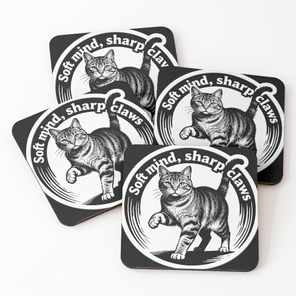 Item preview, Soft Mind Sharp Claws Cat – Minimalist Vintage Black and White Art designed and sold by CatVibesStudio.