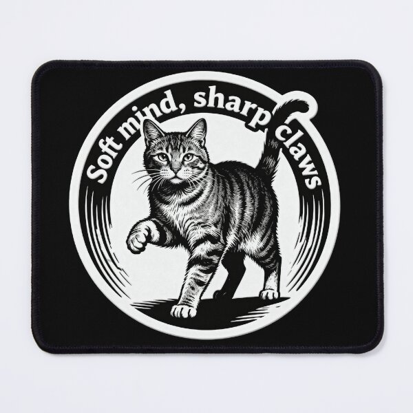 Item preview, Soft Mind Sharp Claws Cat – Minimalist Vintage Black and White Art designed and sold by CatVibesStudio.