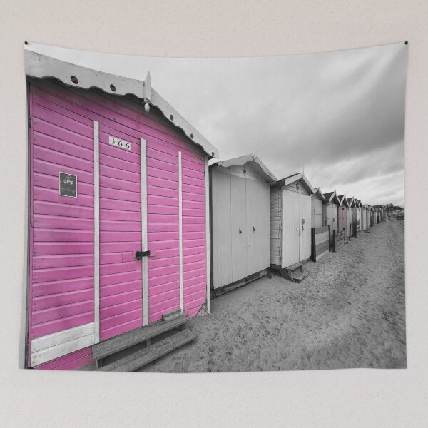 Item preview, English Beach Huts Monochrome Pink designed and sold by Londonimages.