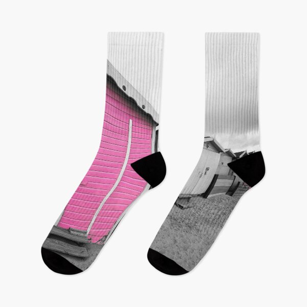 Item preview, English Beach Huts Monochrome Pink designed and sold by Londonimages.