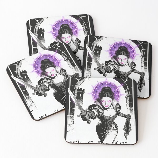 Item preview, gothic saint saint of bloodless countess dark fantasy engraving neon halo hot pink eyes electric purple halo femme fatale designed and sold by DarkMedieval.