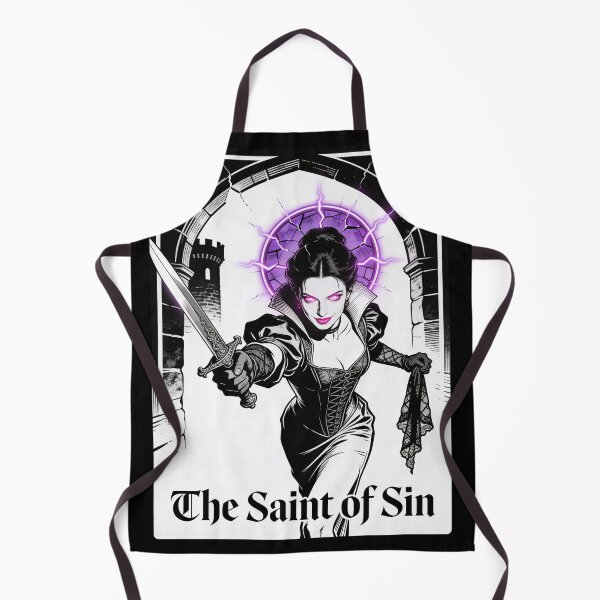 Item preview, gothic saint saint of bloodless countess dark fantasy engraving neon halo hot pink eyes electric purple halo femme fatale designed and sold by DarkMedieval.