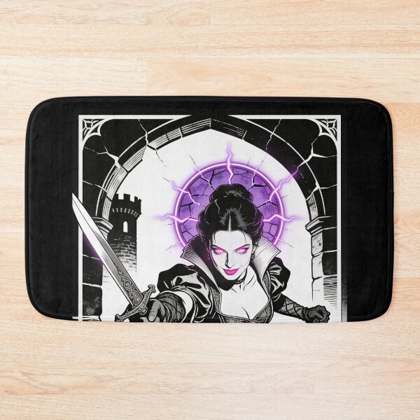 Item preview, gothic saint saint of bloodless countess dark fantasy engraving neon halo hot pink eyes electric purple halo femme fatale designed and sold by DarkMedieval.