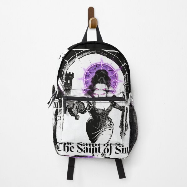 Item preview, gothic saint saint of bloodless countess dark fantasy engraving neon halo hot pink eyes electric purple halo femme fatale designed and sold by DarkMedieval.