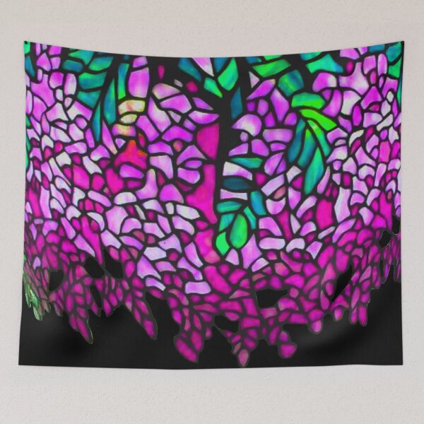Item preview, Vintage romantic boho pink wisteria stain glass illustration  - Romantic Tiffany style pink wisteria design  designed and sold by hollycooper.