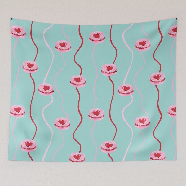 Item preview, Painterly Heart Topped Macaron and Curvy Stripes Light Teal Blue Green designed and sold by JasmineGDesigns.