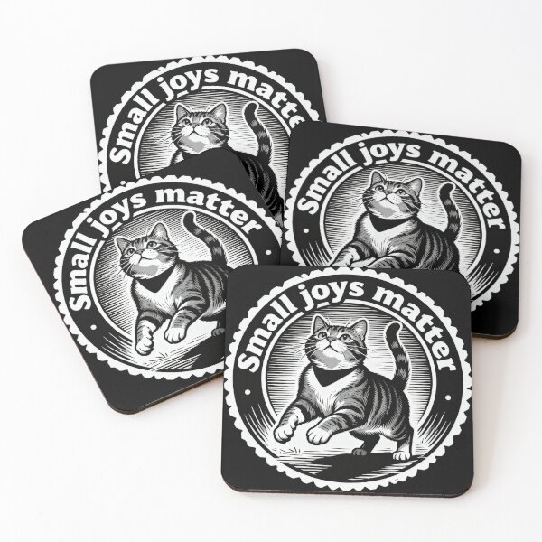Item preview, Small Joys Matter Cat – Minimalist Black and White Engraved Design designed and sold by CatVibesStudio.