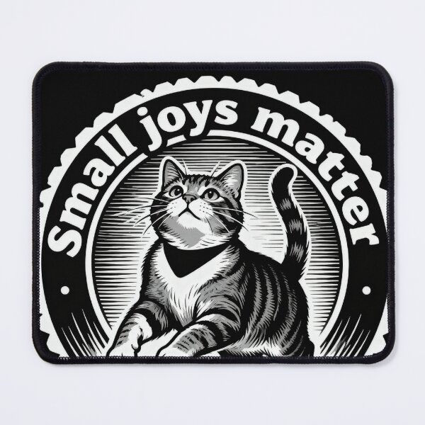 Item preview, Small Joys Matter Cat – Minimalist Black and White Engraved Design designed and sold by CatVibesStudio.