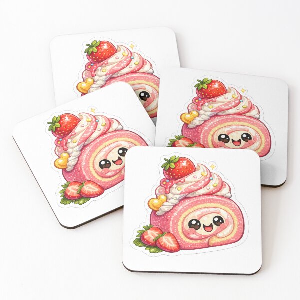 Item preview, Cute Kawaii Strawberry Roll Cake Dessert designed and sold by MIArt Studio.