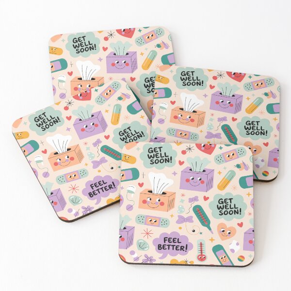 Item preview, Cute Get Well Soon Pattern - Smiling Tissues, Bandages & Happy Hearts designed and sold by Midnight Veil Designs.