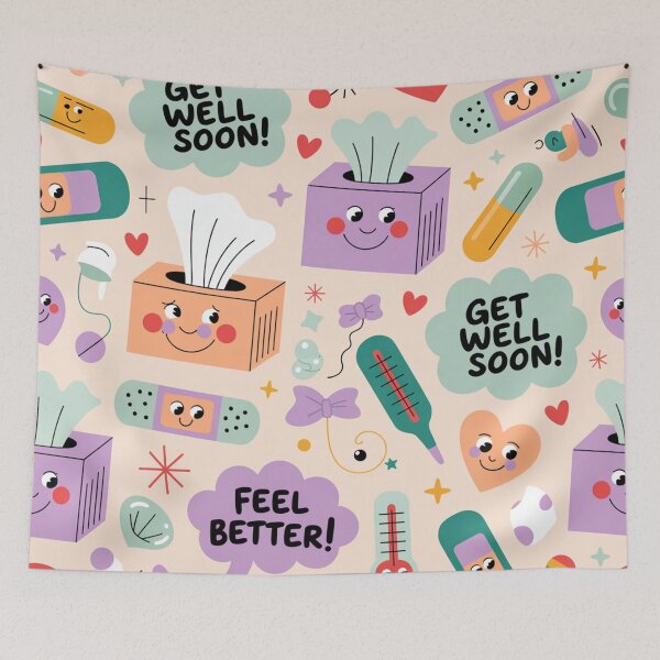 Item preview, Cute Get Well Soon Pattern - Smiling Tissues, Bandages & Happy Hearts designed and sold by Midnight Veil Designs.