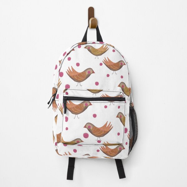 Item preview, Whimsical Birds & Pink Berry Dots on white designed and sold by phatlizzardart.