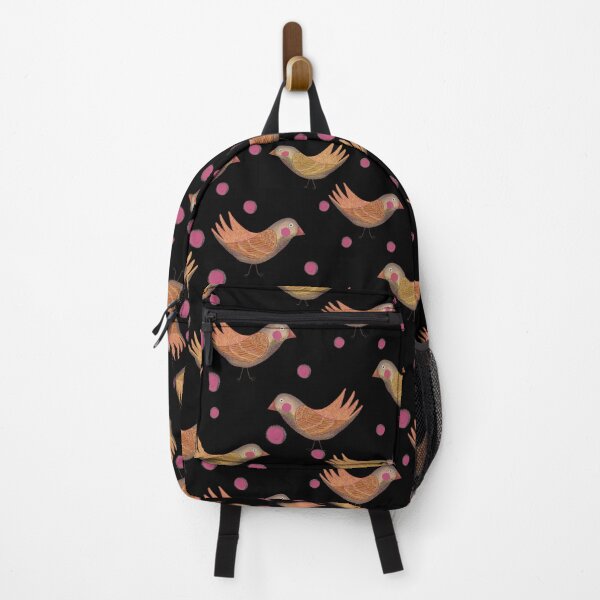 Item preview, Whimsical Birds & Pink Berry Dots on black designed and sold by phatlizzardart.