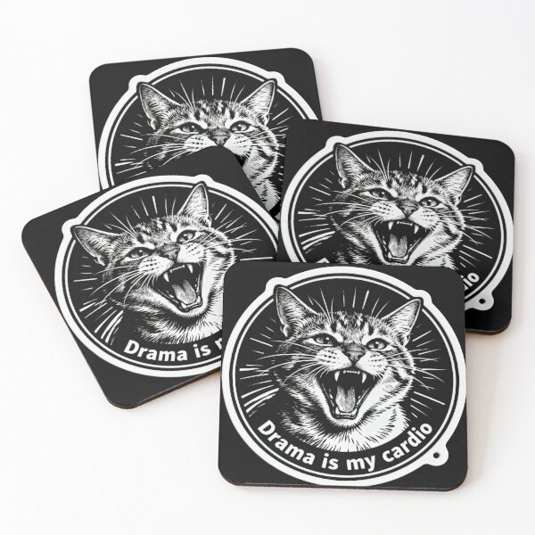 Item preview, Drama Is My Cardio Cat – Minimalist Black and White Engraved Illustration designed and sold by CatVibesStudio.
