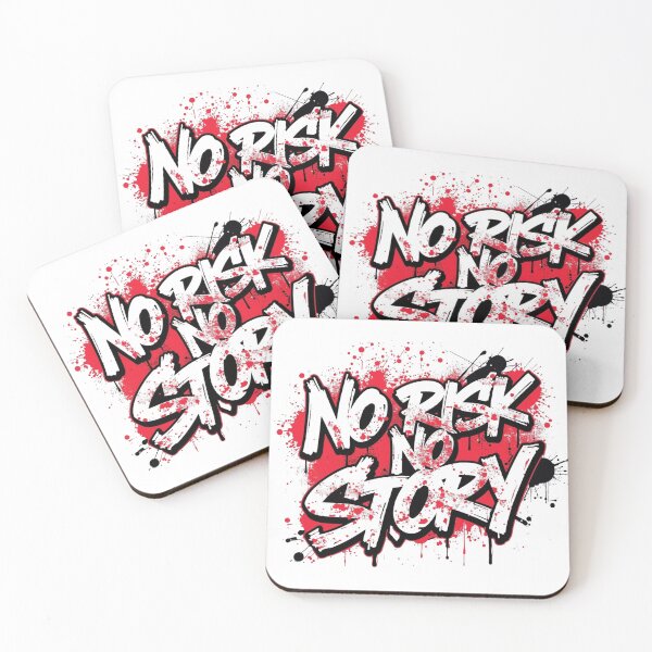 Item preview, No Risk No Story - Bold Red & White Distressed Street Art Typography designed and sold by PACS0011.