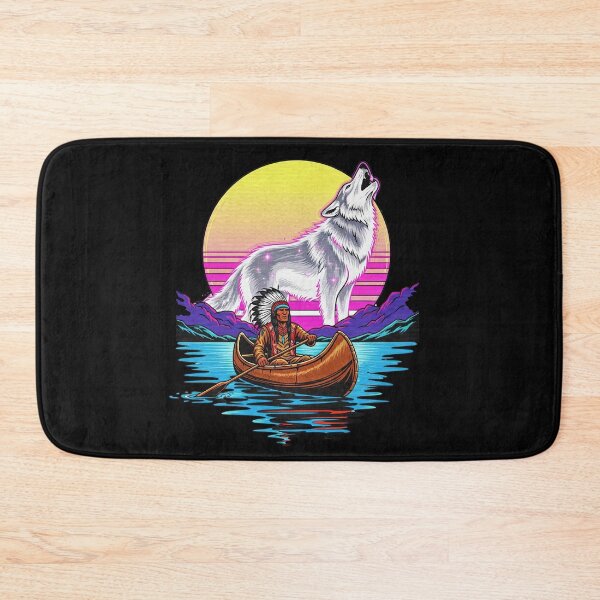 Item preview, Native American Canoeing under Howling Wolf Synthwave designed and sold by TeeARTHY.