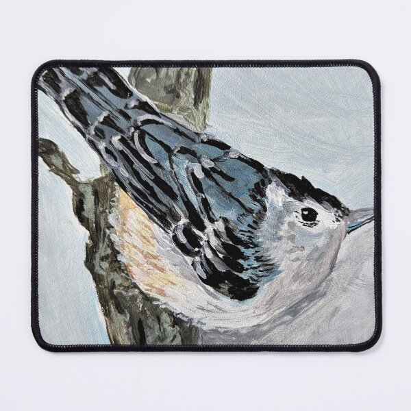 Item preview, Charming Nuthatch Bird Illustration Climbing Tree in Northeastern Backyard Wildlife Scene designed and sold by ajoann.