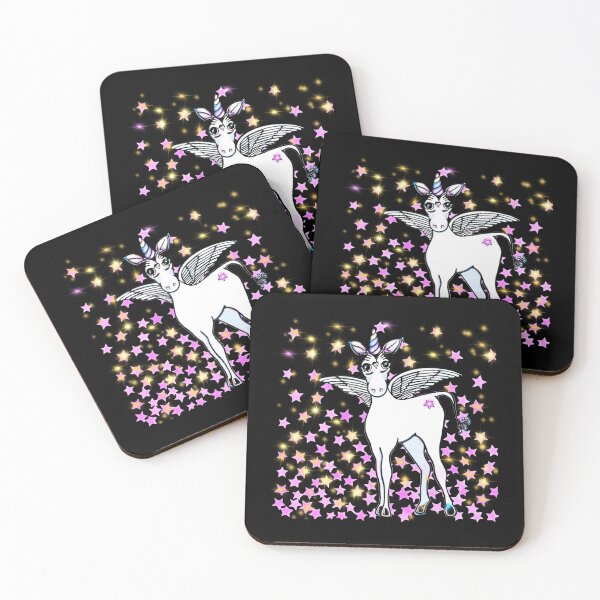 Item preview,  Flying winged unicorn with pink and gold sparkling stars designed and sold by hollycooper.