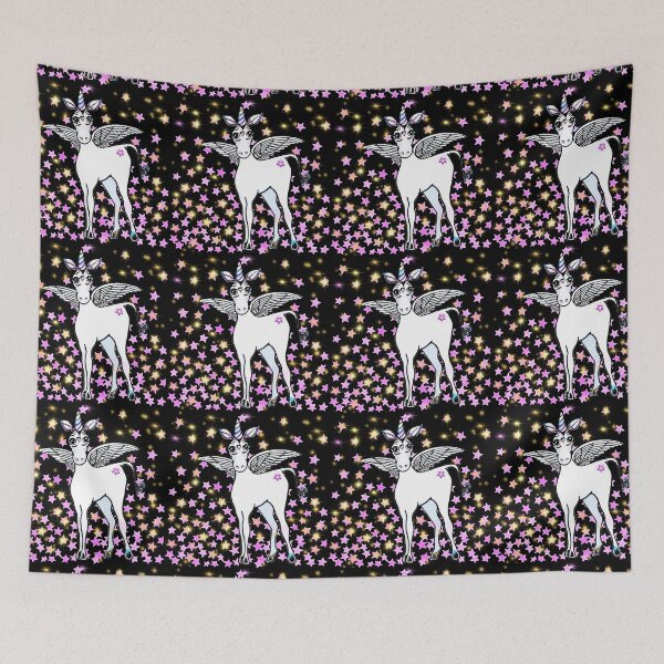 Item preview,  Flying winged unicorn with pink and gold sparkling stars designed and sold by hollycooper.