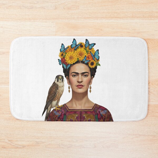 Item preview, Frida Kahlo Inspired Portrait with Falcon and Blue Butterflies designed and sold by TeeARTHY.