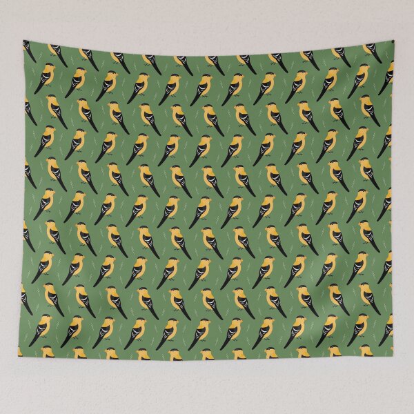Item preview, American goldfinches on green designed and sold by reneesillus.