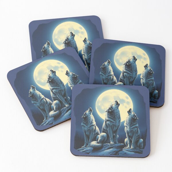 Item preview, Three Howling Wolves at Night With Full Moon designed and sold by MMPrintsDesign.