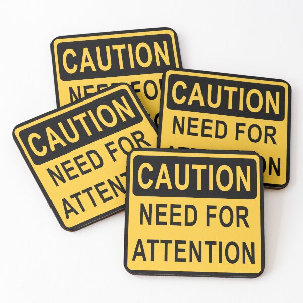 Item preview, Caution: Need for Attention – Funny Yellow Warning Sign Design designed and sold by WordPlayStudio.