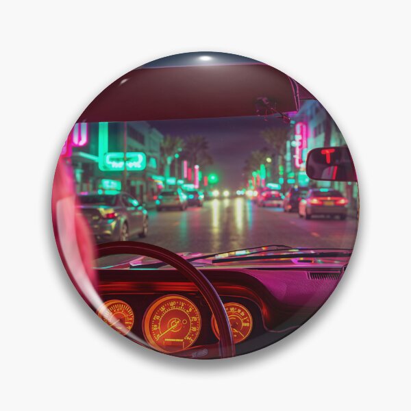 Artikelvorschau, Cabrio-Armaturenbrett, Miami Night Drive, Neon-Interieur, Retrowave-Kunst entworfen und verkauft von Kynura.